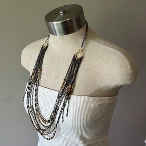 Multi strand beaded metal necklace silver gold bronze gunmetal mixed met…